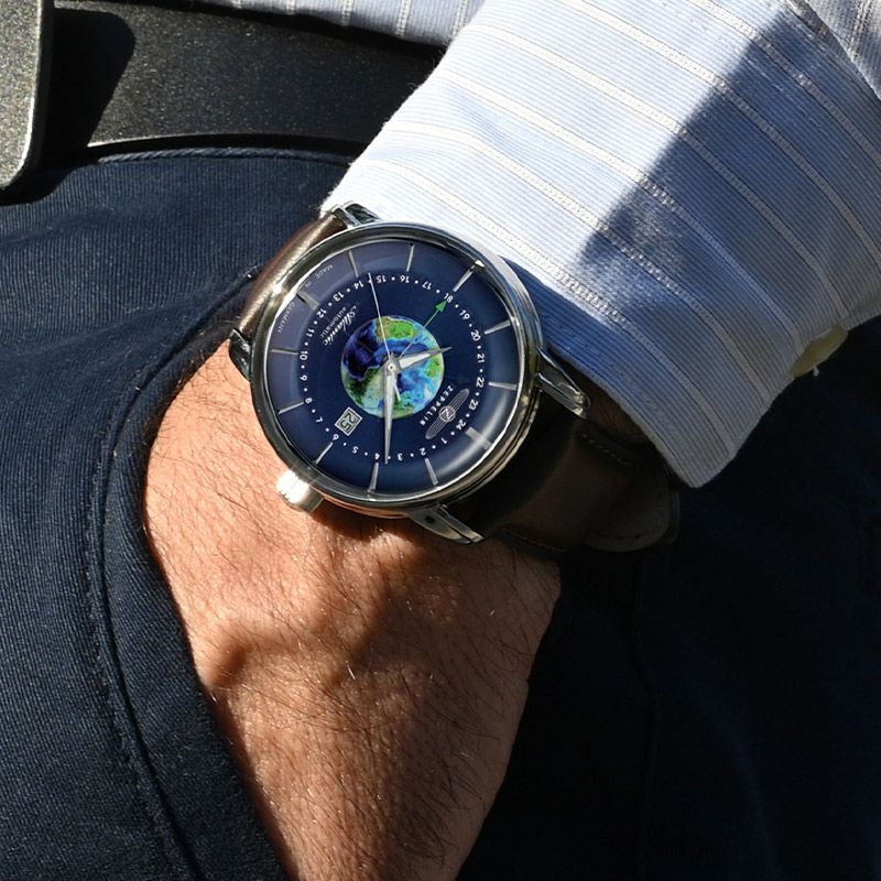 ツェッペリン ATLANTIC アトランティック GMT 8468-3 メンズ 腕時計 自動巻き 機械式 革ベルト ブループラネット 地球