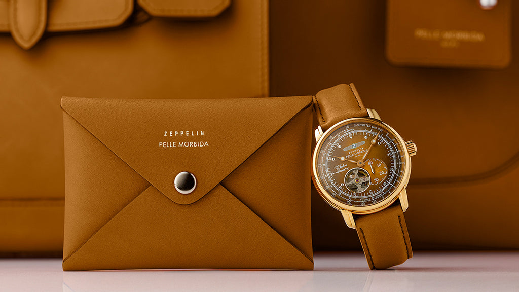 ツェッペリン 100周年記念シリーズ PELLE MORBIDA コラボレーション 日本限定モデル 7662-9 メンズ オートマチック オープンハート タンカラー 革ベルト