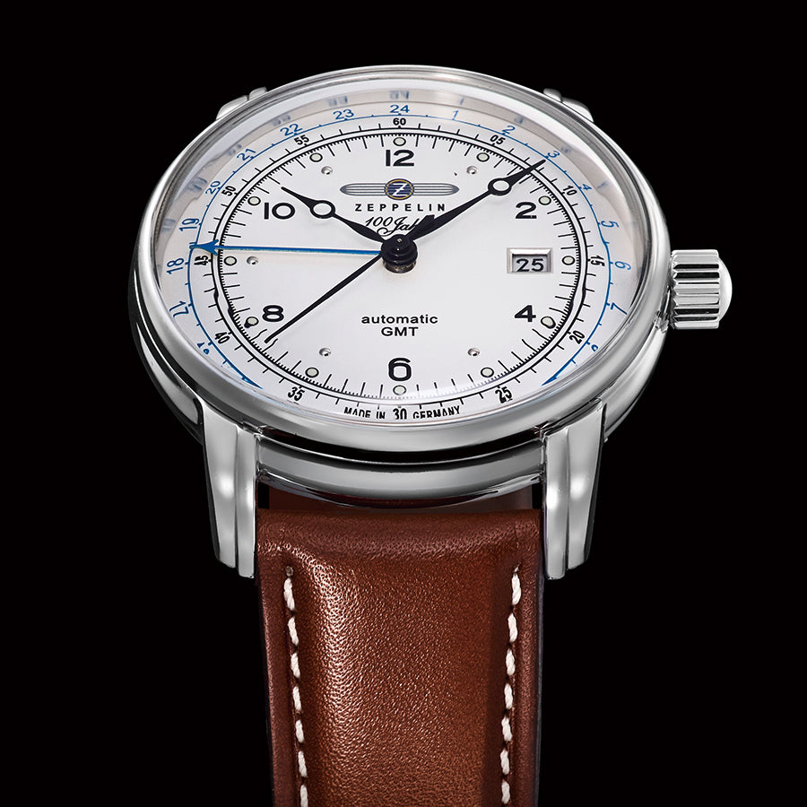 ツェッペリン 100周年記念シリーズ オートマチック GMT 8666-1 メンズ 腕時計 メカニカル 自動巻き アイボリーダイヤル ブラウン 革ベルト