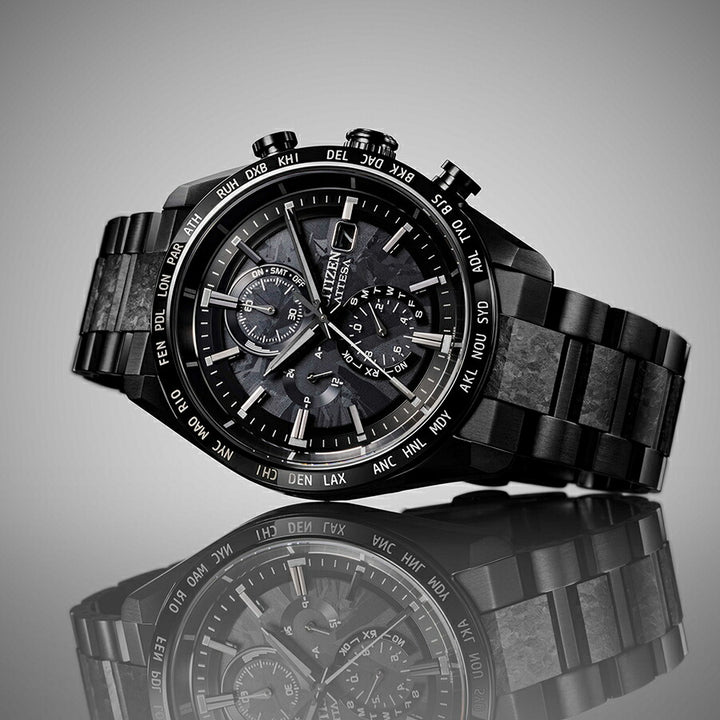 シチズン アテッサ HAKUTO-R コラボレーション 限定モデル ACT Line アクトライン ブラックチタンシリーズ AT8287-62E メンズ 腕時計 ソーラー 電波 クロノグラフ