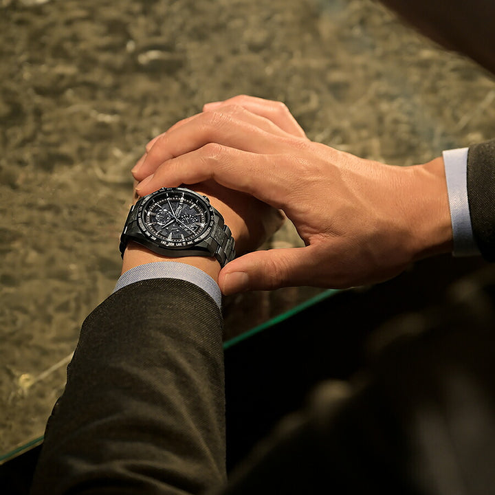 シチズン アテッサ HAKUTO-R コラボレーション 限定モデル ACT Line アクトライン ブラックチタンシリーズ AT8287-62E メンズ 腕時計 ソーラー 電波 クロノグラフ