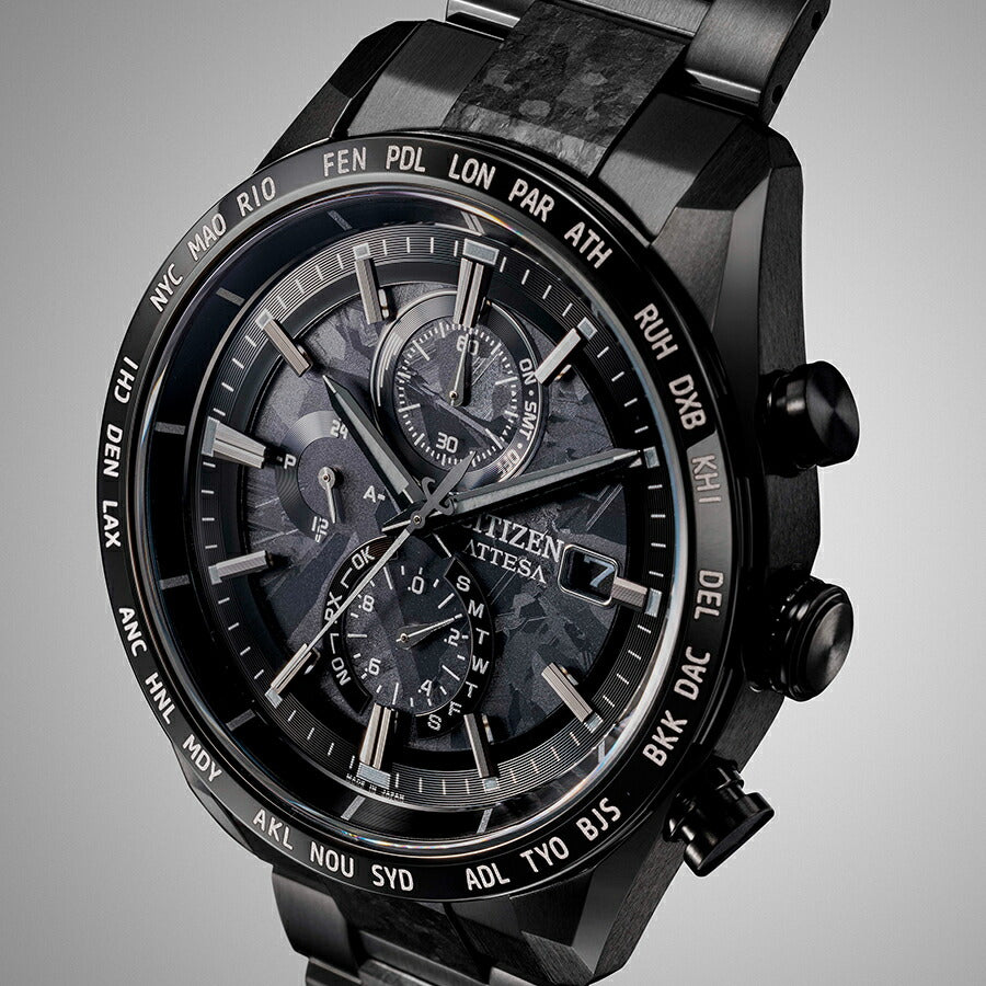 シチズン アテッサ HAKUTO-R コラボレーション 限定モデル ACT Line アクトライン ブラックチタンシリーズ AT8287-62E メンズ 腕時計 ソーラー 電波 クロノグラフ