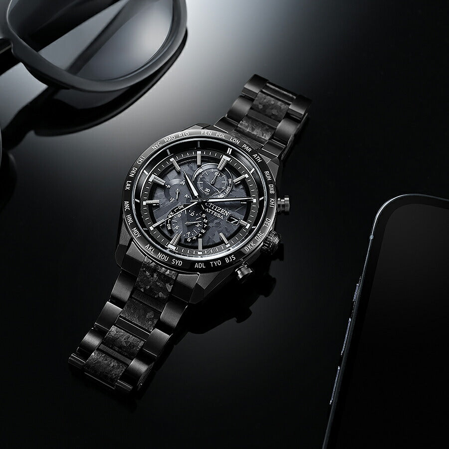シチズン アテッサ HAKUTO-R コラボレーション 限定モデル ACT Line アクトライン ブラックチタンシリーズ AT8287-62E メンズ 腕時計 ソーラー 電波 クロノグラフ