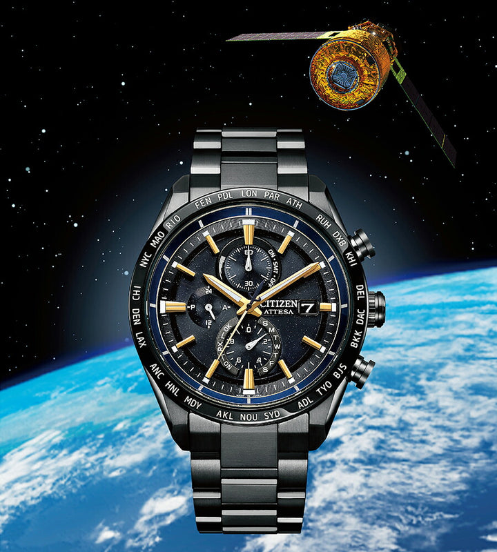 シチズン アテッサ JAXA LABEL HTV-X 限定モデル ACT Line アクトライン ブラックチタンシリーズ AT8289-67E メンズ ソーラー 電波 クロノグラフ