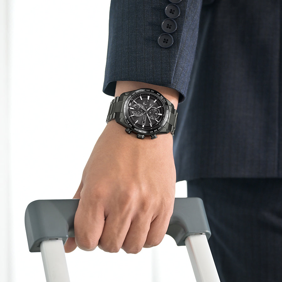 シチズン アテッサ ACT Line アクトライン ブラックチタンシリーズ サファイアベゼル AT8294-59E メンズ ソーラー 電波 クロノグラフ