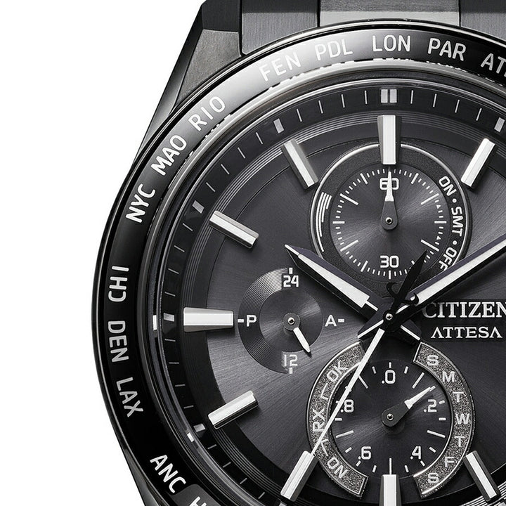 シチズン アテッサ ACT Line アクトライン ブラックチタンシリーズ サファイアベゼル AT8294-59E メンズ ソーラー 電波 クロノグラフ