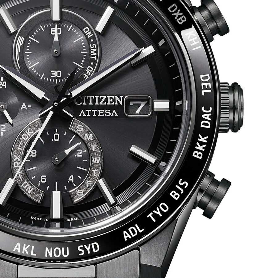 シチズン アテッサ ACT Line アクトライン ブラックチタンシリーズ サファイアベゼル AT8294-59E メンズ ソーラー 電波 クロノグラフ