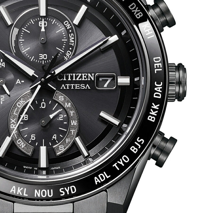シチズン アテッサ ACT Line アクトライン ブラックチタンシリーズ サファイアベゼル AT8294-59E メンズ ソーラー 電波 クロノグラフ