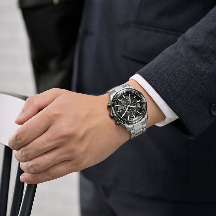 シチズン アテッサ ACT Line アクトライン サファイアベゼル AT8295-56E メンズ ソーラー 電波 クロノグラフ ブラックダイヤル