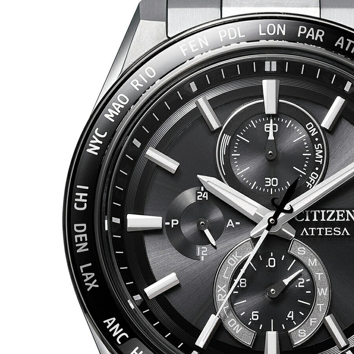 シチズン アテッサ ACT Line アクトライン サファイアベゼル AT8295-56E メンズ ソーラー 電波 クロノグラフ ブラックダイヤル