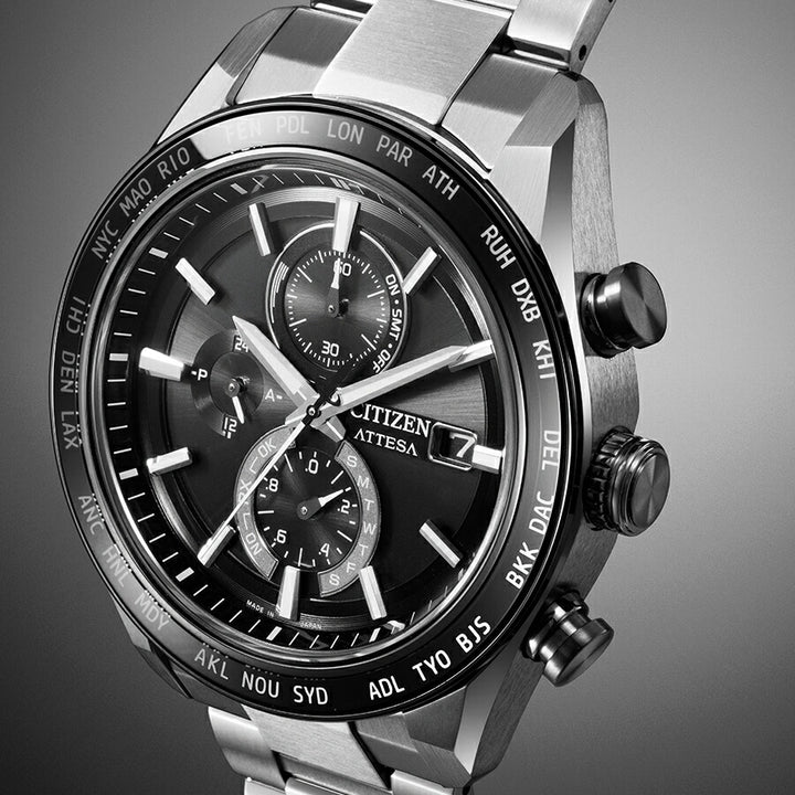 シチズン アテッサ ACT Line アクトライン サファイアベゼル AT8295-56E メンズ ソーラー 電波 クロノグラフ ブラックダイヤル