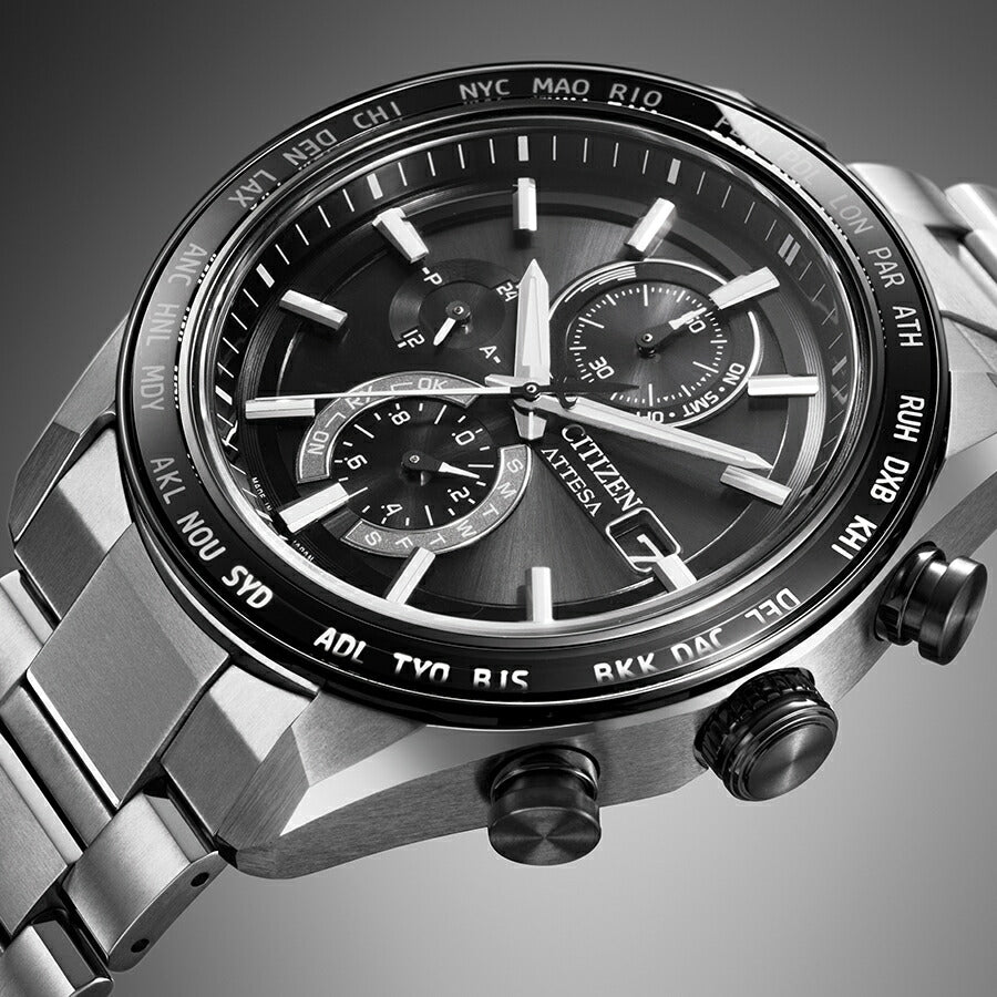 シチズン アテッサ ACT Line アクトライン サファイアベゼル AT8295-56E メンズ ソーラー 電波 クロノグラフ ブラックダイヤル