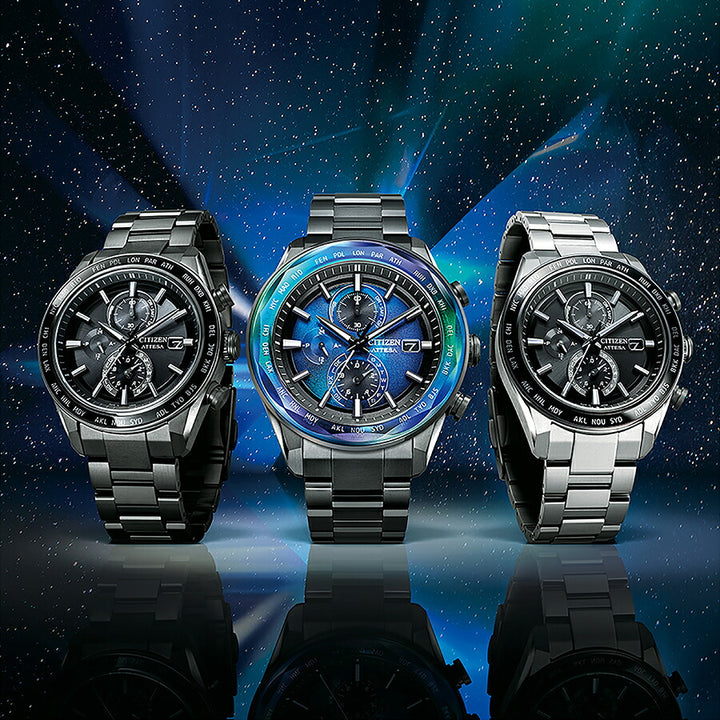 シチズン アテッサ ACT Line アクトライン サファイアベゼル AT8295-56E メンズ ソーラー 電波 クロノグラフ ブラックダイヤル