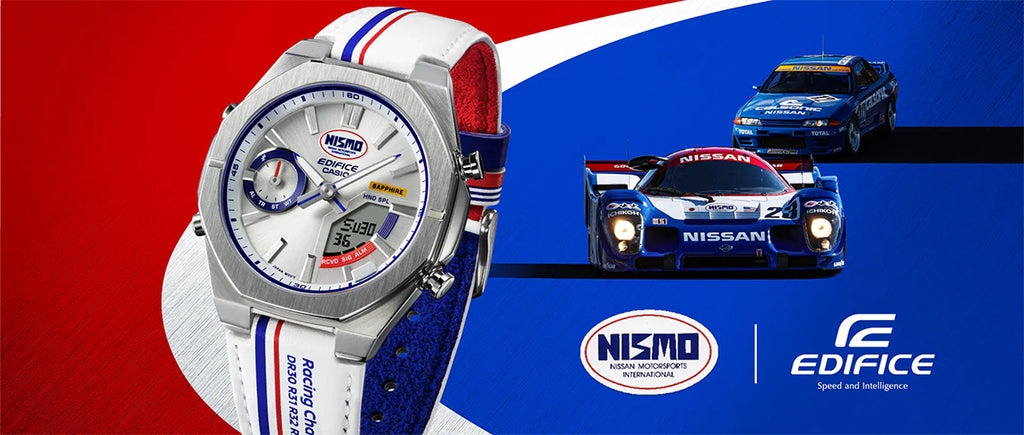 カシオ エディフィス NISMO ヘリテージエディション ECB-S10NIS-7AJR メンズ 電池式 Bluetooth トリコロール 革ベルト