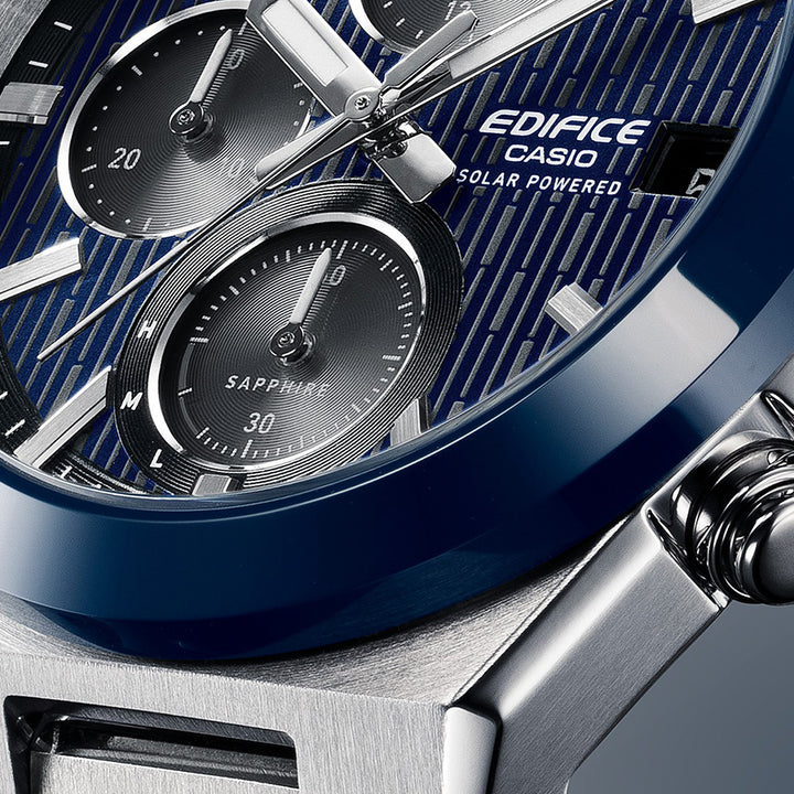 カシオ エディフィス ソーラー クロノグラフ セラミックベゼル EFS-S650YD-2AJF メンズ ブルーダイヤル メタルバンド
