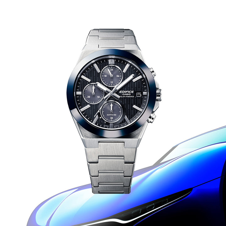 カシオ エディフィス ソーラー クロノグラフ セラミックベゼル EFS-S650YD-2AJF メンズ ブルーダイヤル メタルバンド