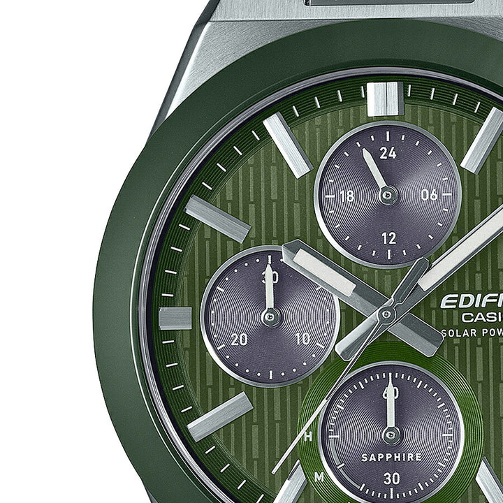 カシオ エディフィス ソーラー クロノグラフ セラミックベゼル EFS-S650YD-3AJF メンズ グリーンダイヤル メタルバンド