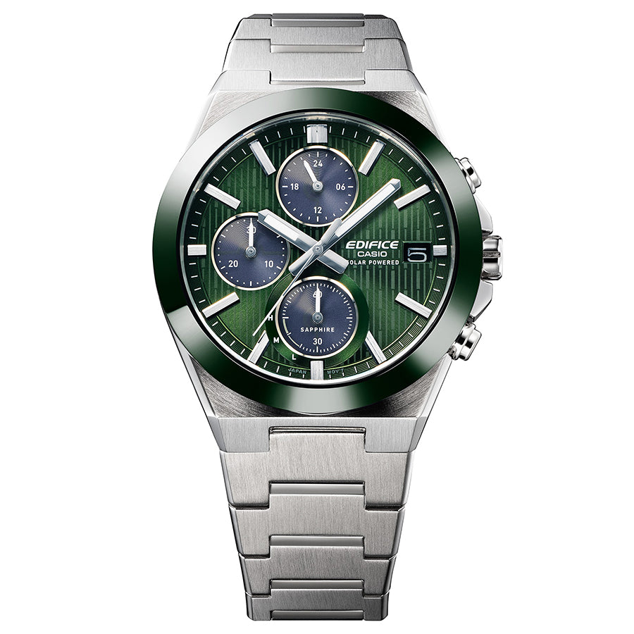 カシオ エディフィス ソーラー クロノグラフ セラミックベゼル EFS-S650YD-3AJF メンズ グリーンダイヤル メタルバンド