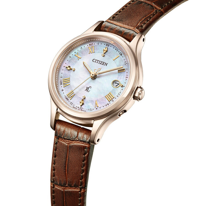 シチズン クロスシー ヒカリコレクション ES9497-02D レディース ソーラー 電波 白蝶貝ダイヤル サクラピンク ブラウン 革ベルト