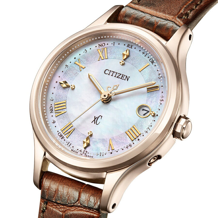 シチズン クロスシー ヒカリコレクション ES9497-02D レディース ソーラー 電波 白蝶貝ダイヤル サクラピンク ブラウン 革ベルト
