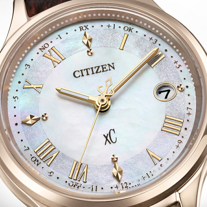 シチズン クロスシー ヒカリコレクション ES9497-02D レディース ソーラー 電波 白蝶貝ダイヤル サクラピンク ブラウン 革ベルト