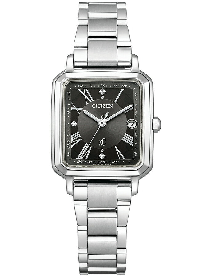 シチズン xC クロスシー hikari collection ヒカリコレクション スクエア2wayモデル ES9500-69E レディース 腕時計 ソーラー 電波 角型 ブラックダイヤル シルバー メタルバンド 替えバンドつき