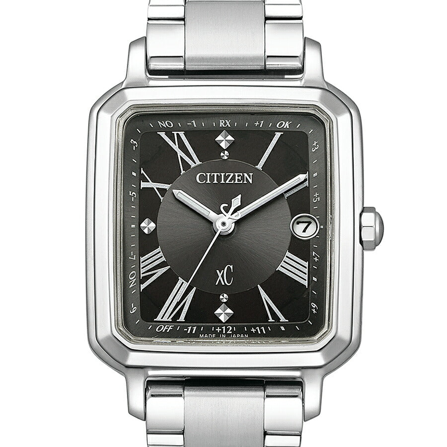 シチズン xC クロスシー hikari collection ヒカリコレクション スクエア2wayモデル ES9500-69E レディース 腕時計 ソーラー 電波 角型 ブラックダイヤル シルバー メタルバンド 替えバンドつき