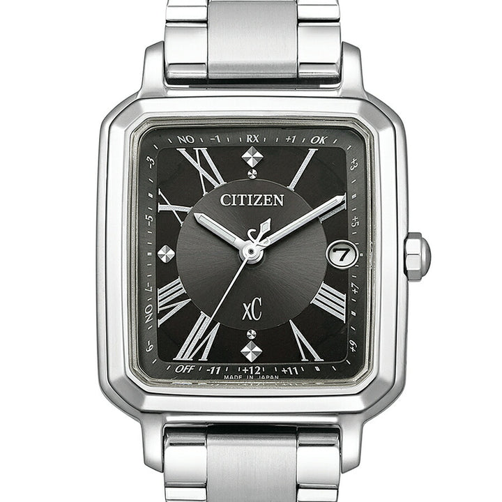 シチズン xC クロスシー hikari collection ヒカリコレクション スクエア2wayモデル ES9500-69E レディース 腕時計 ソーラー 電波 角型 ブラックダイヤル シルバー メタルバンド 替えバンドつき
