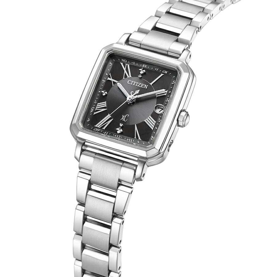 シチズン xC クロスシー hikari collection ヒカリコレクション スクエア2wayモデル ES9500-69E レディース 腕時計 ソーラー 電波 角型 ブラックダイヤル シルバー メタルバンド 替えバンドつき