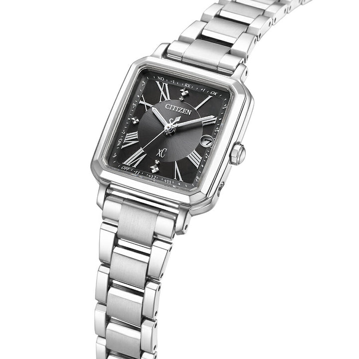 シチズン xC クロスシー hikari collection ヒカリコレクション スクエア2wayモデル ES9500-69E レディース 腕時計 ソーラー 電波 角型 ブラックダイヤル シルバー メタルバンド 替えバンドつき