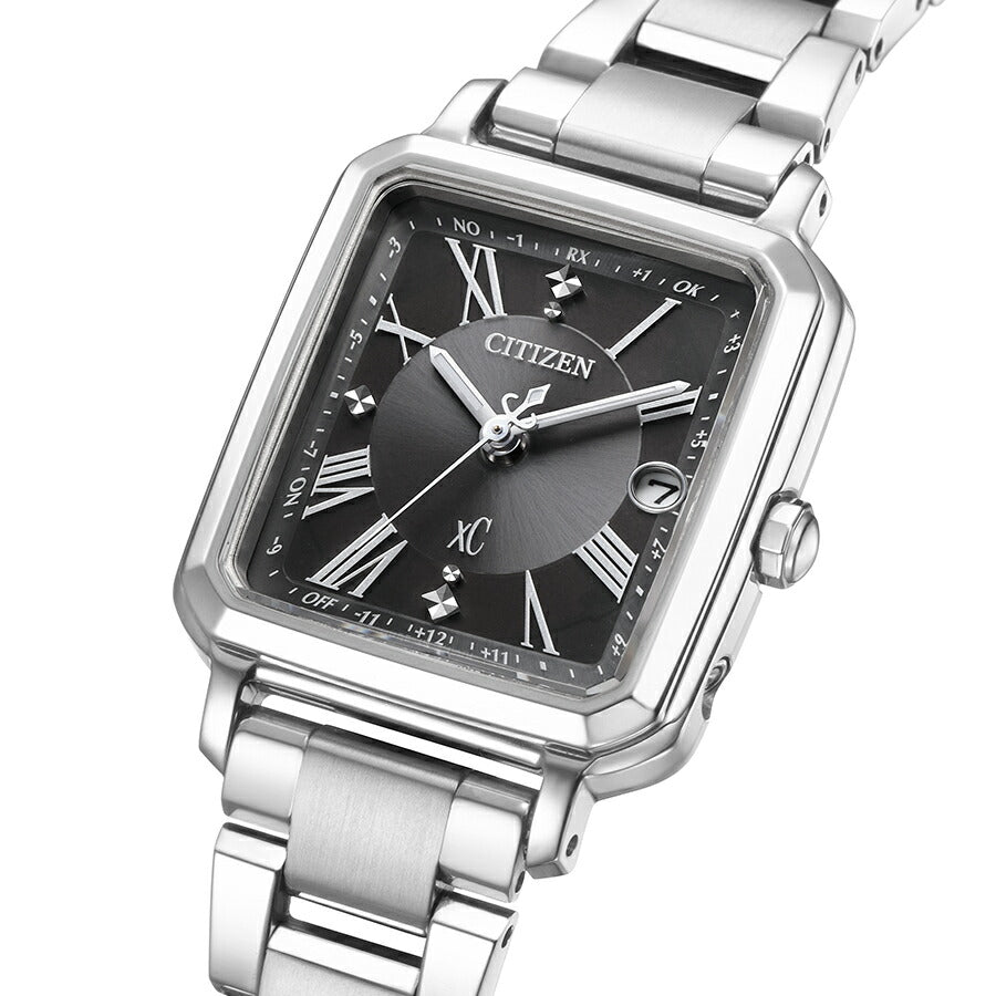 シチズン xC クロスシー hikari collection ヒカリコレクション スクエア2wayモデル ES9500-69E レディース 腕時計 ソーラー 電波 角型 ブラックダイヤル シルバー メタルバンド 替えバンドつき