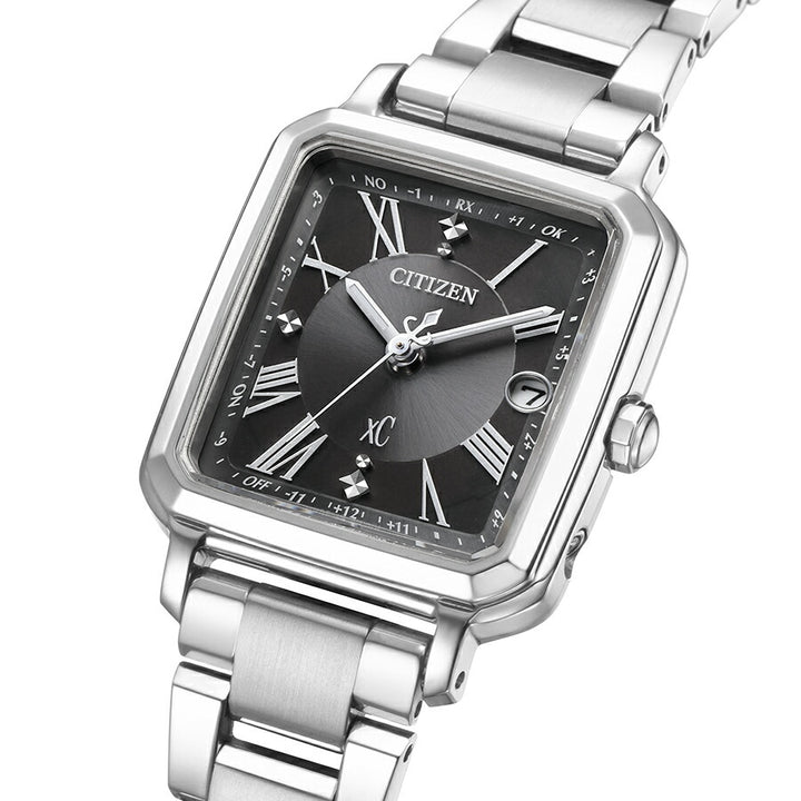 シチズン xC クロスシー hikari collection ヒカリコレクション スクエア2wayモデル ES9500-69E レディース 腕時計 ソーラー 電波 角型 ブラックダイヤル シルバー メタルバンド 替えバンドつき