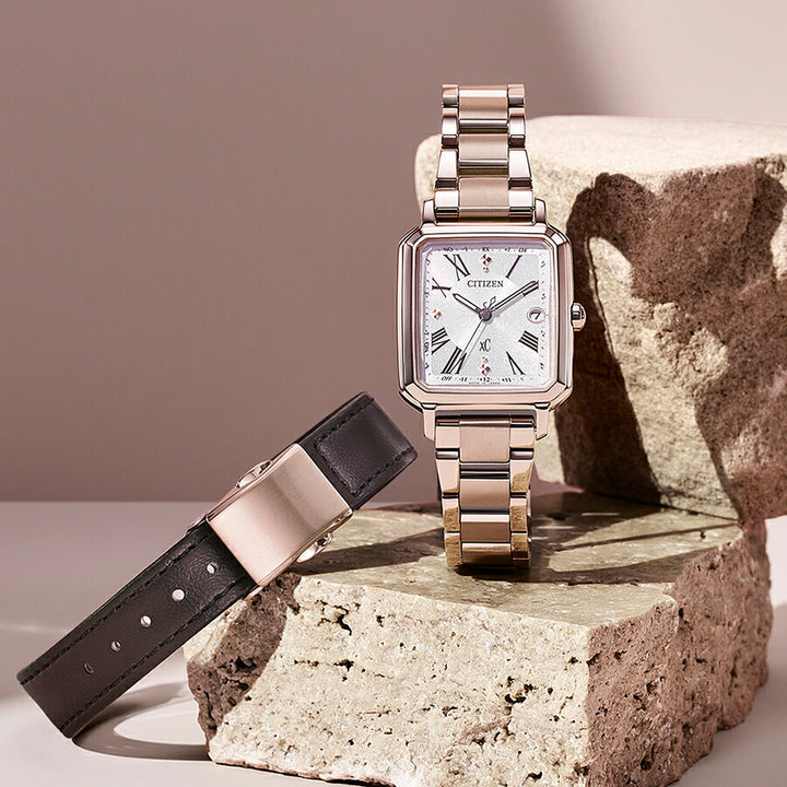 シチズン xC クロスシー hikari collection ヒカリコレクション スクエア2wayモデル ES9506-62A レディース 腕時計 ソーラー 電波 角型 サクラピンク 替えバンドつき