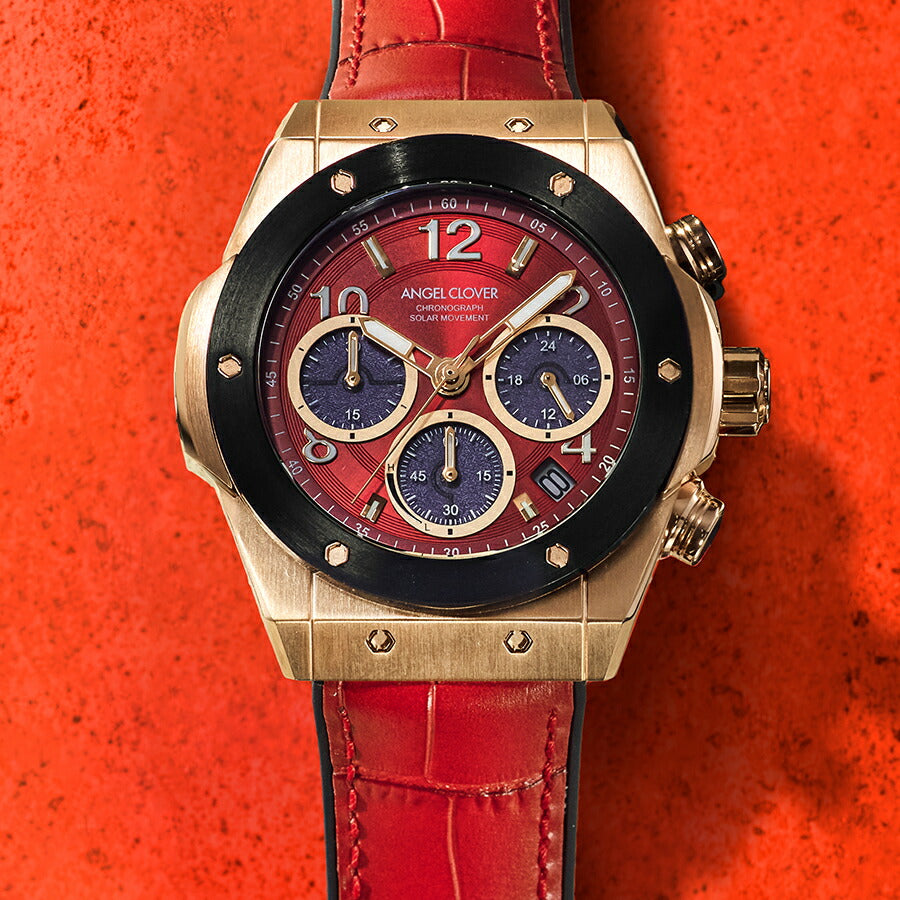 エンジェルクローバー エクスベンチャー ソーラー EVS45PRE-RE メンズ クロノグラフ 革ベルト レッド