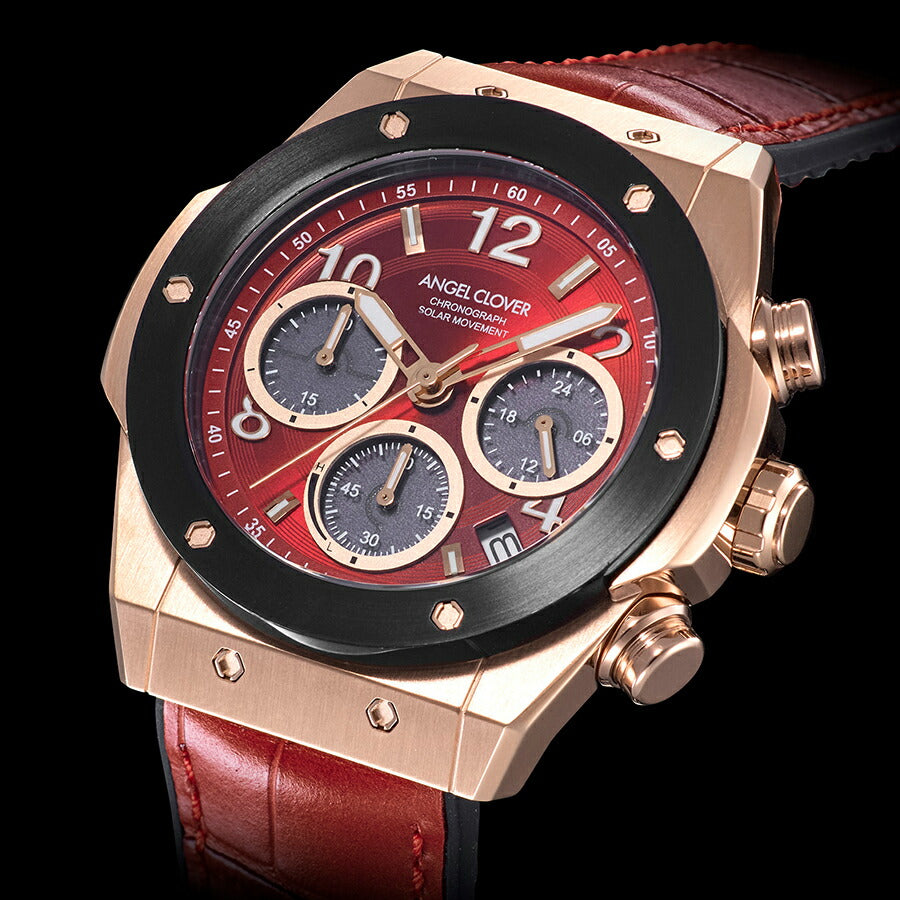 エンジェルクローバー エクスベンチャー ソーラー EVS45PRE-RE メンズ クロノグラフ 革ベルト レッド