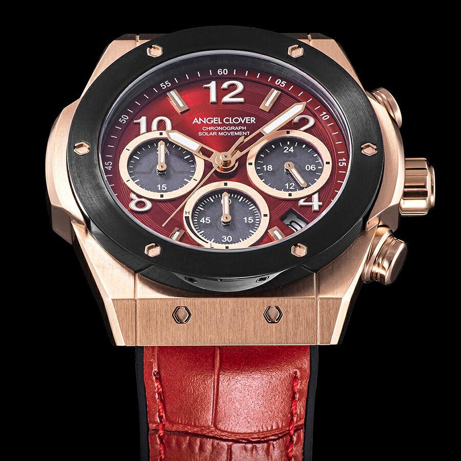 エンジェルクローバー エクスベンチャー ソーラー EVS45PRE-RE メンズ クロノグラフ 革ベルト レッド