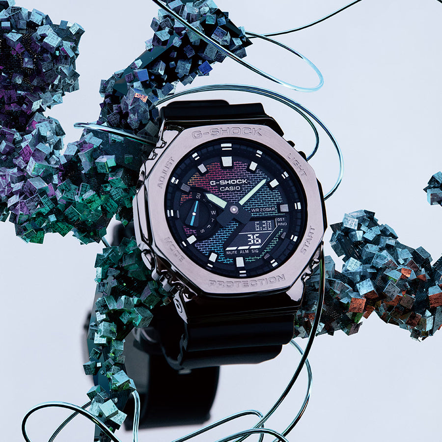 G-SHOCK レインボー ブリック ウォール メタルカバード GM-2100RW-1AJF メンズ 腕時計 電池式 アナデジ オクタゴン 樹脂バンド 反転液晶 国内正規品 カシオ