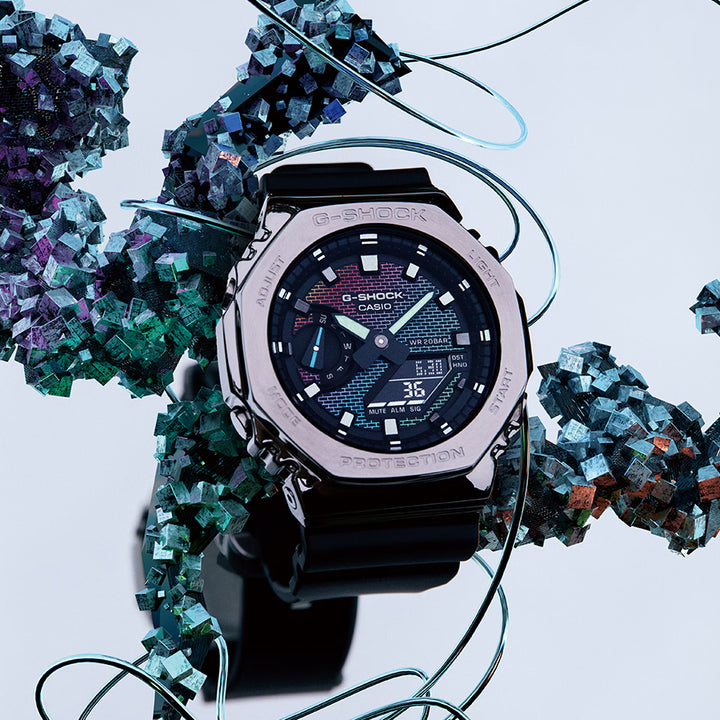 G-SHOCK レインボー ブリック ウォール メタルカバード GM-2100RW-1AJF メンズ 腕時計 電池式 アナデジ オクタゴン 樹脂バンド 反転液晶 国内正規品 カシオ