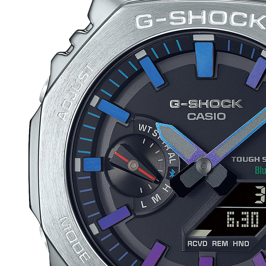 G-SHOCK フルメタル レインボーカラー アクセント GM-B2100PC-1AJF メンズ 腕時計 ソーラー Bluetooth オクタゴン シルバー 国内正規品 カシオ