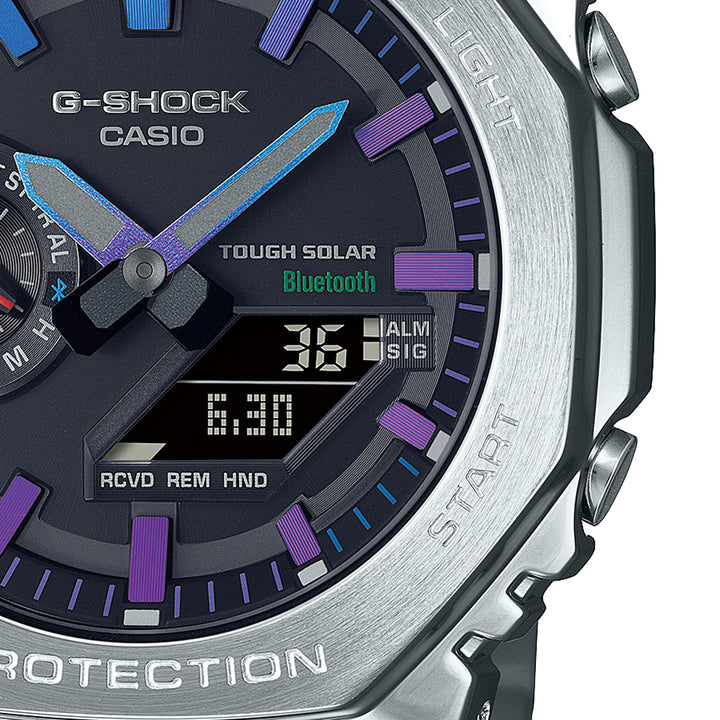 G-SHOCK フルメタル レインボーカラー アクセント GM-B2100PC-1AJF メンズ 腕時計 ソーラー Bluetooth オクタゴン シルバー 国内正規品 カシオ