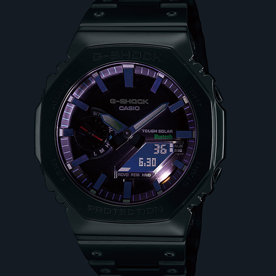 G-SHOCK フルメタル レインボーカラー アクセント GM-B2100PC-1AJF メンズ 腕時計 ソーラー Bluetooth オクタゴン シルバー 国内正規品 カシオ