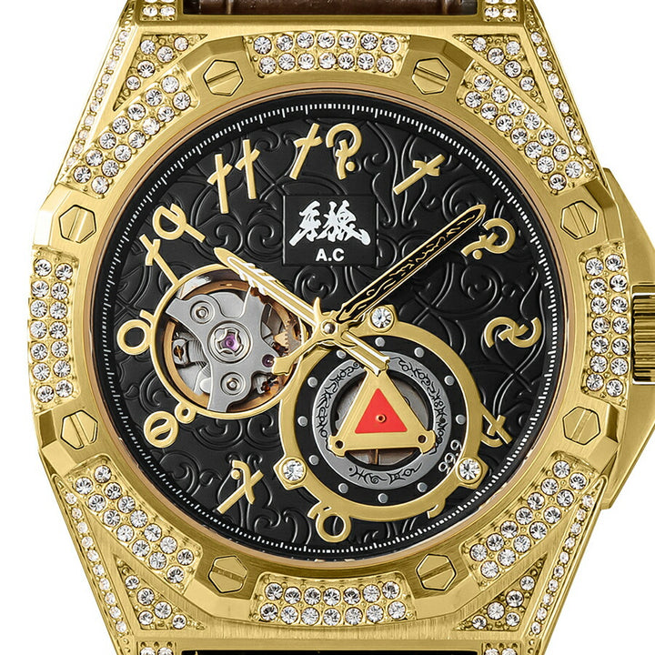 エンジェルクローバー 牙狼〈GARO〉20周年記念 コラボレーションモデル GR41YG-BK メンズ 機械式 自動巻き オープンハート 革ベルト