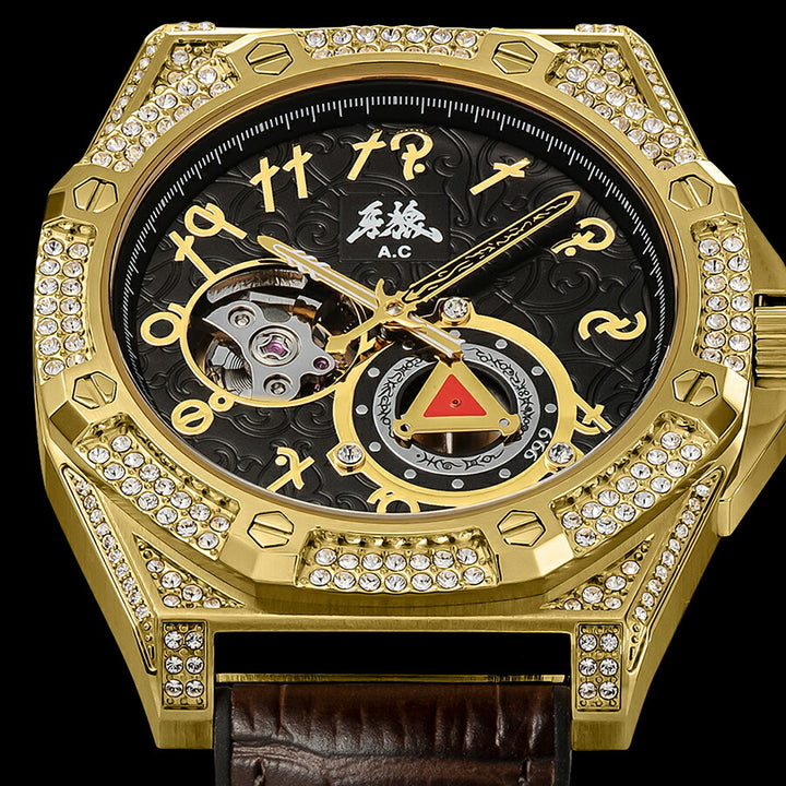 エンジェルクローバー 牙狼〈GARO〉20周年記念 コラボレーションモデル GR41YG-BK メンズ 機械式 自動巻き オープンハート 革ベルト