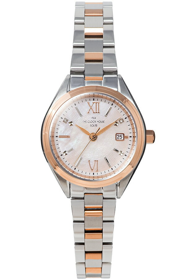 ザ・クロックハウス ビジネスカジュアル スマイルダイヤモンド LBC1008-PK1A レディース ソーラー 3針 ピンクダイヤル コンビ
