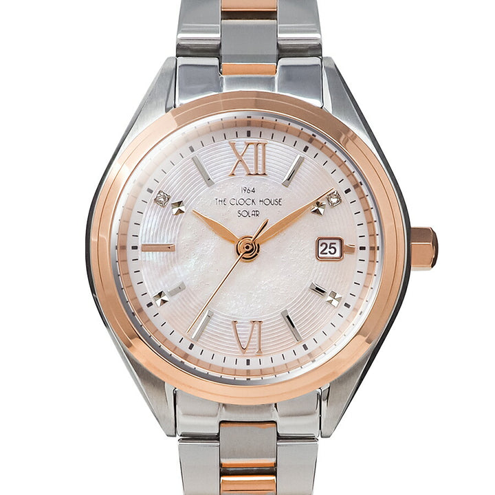 ザ・クロックハウス ビジネスカジュアル スマイルダイヤモンド LBC1008-PK1A レディース ソーラー 3針 ピンクダイヤル コンビ