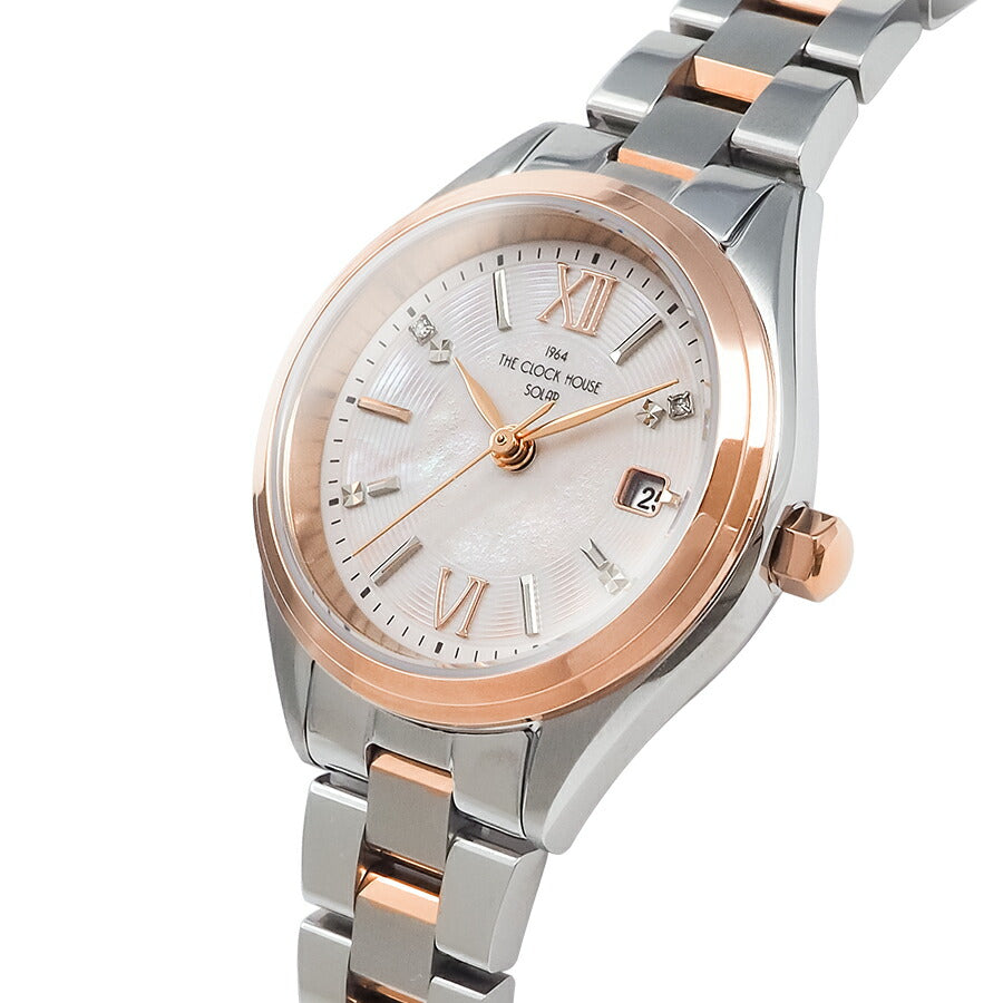 ザ・クロックハウス ビジネスカジュアル スマイルダイヤモンド LBC1008-PK1A レディース ソーラー 3針 ピンクダイヤル コンビ