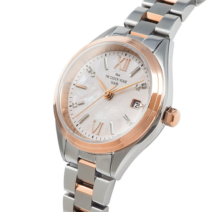 ザ・クロックハウス ビジネスカジュアル スマイルダイヤモンド LBC1008-PK1A レディース ソーラー 3針 ピンクダイヤル コンビ