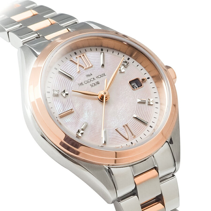 ザ・クロックハウス ビジネスカジュアル スマイルダイヤモンド LBC1008-PK1A レディース ソーラー 3針 ピンクダイヤル コンビ