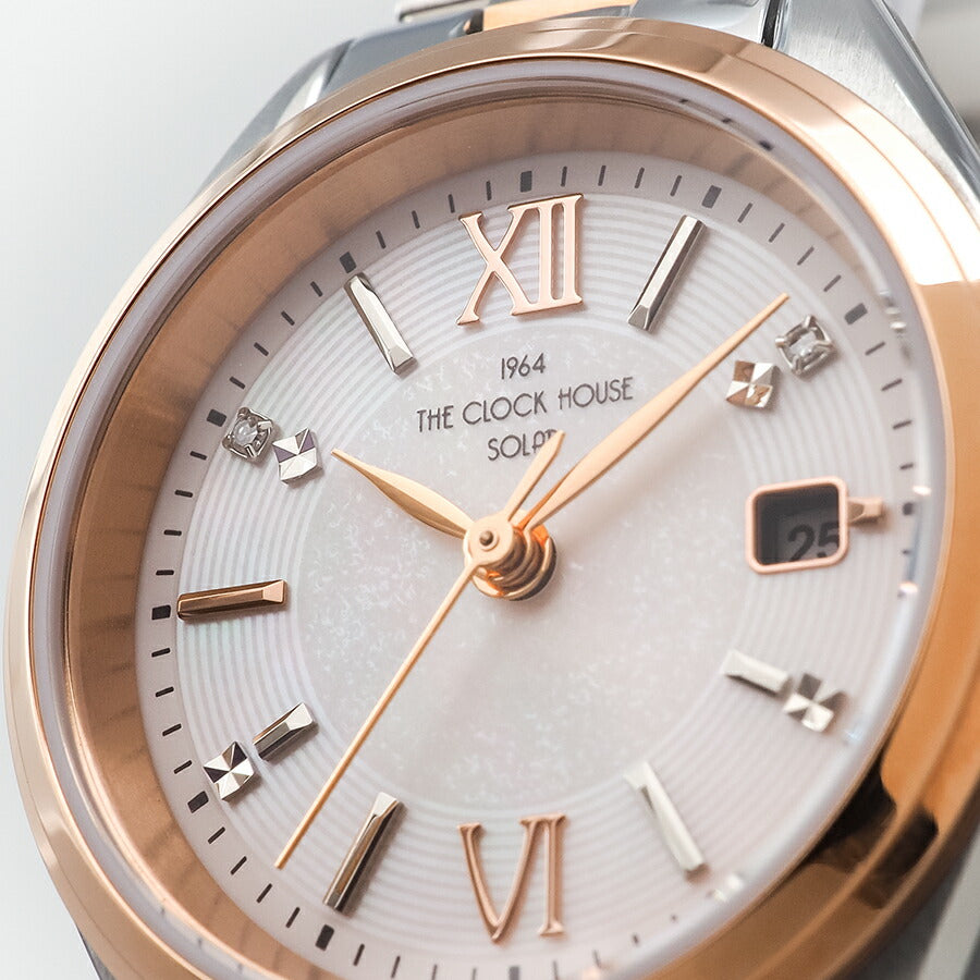 ザ・クロックハウス ビジネスカジュアル スマイルダイヤモンド LBC1008-PK1A レディース ソーラー 3針 ピンクダイヤル コンビ