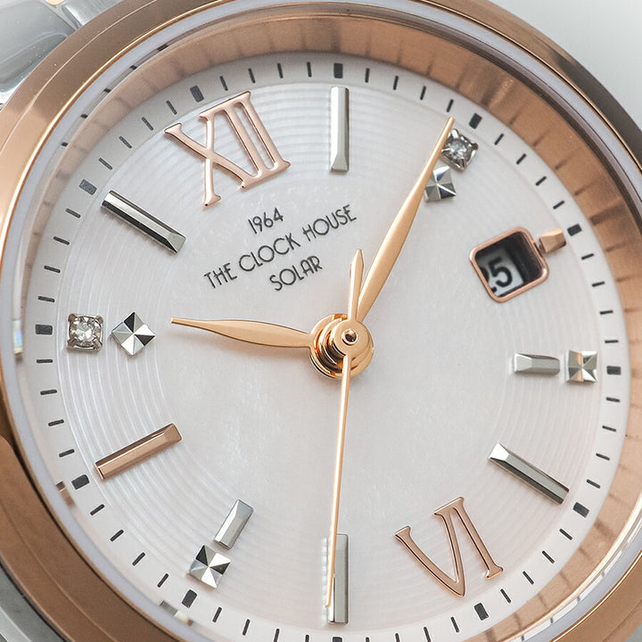 ザ・クロックハウス ビジネスカジュアル スマイルダイヤモンド LBC1008-PK1A レディース ソーラー 3針 ピンクダイヤル コンビ